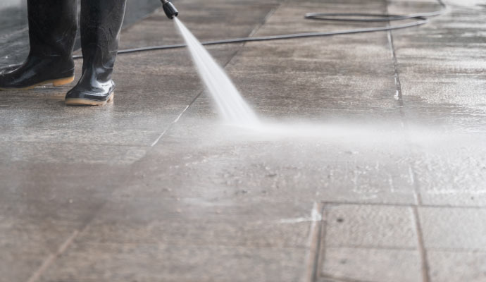 Concrete terrace floor pressure washing
